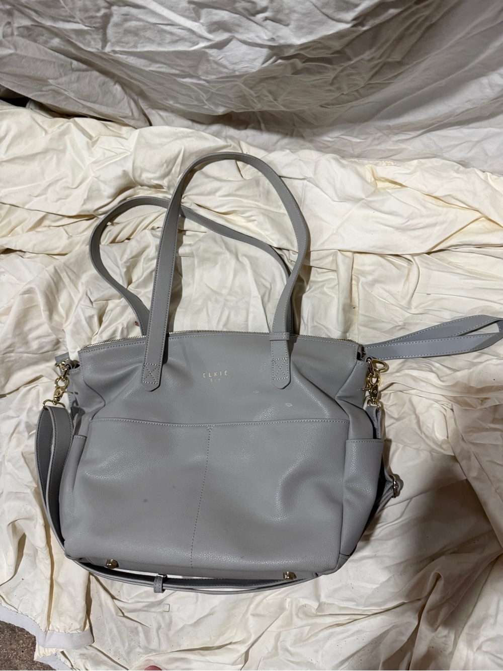 Mina bae elkie Gray Leather Tote Removable Crossbody Strap & clutch diaper bag - Picture 6 of 11